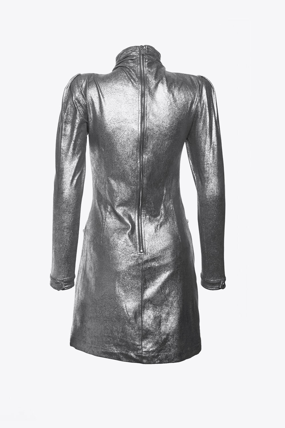VESTIDO FRUNCIDO METALIZADO PLATA