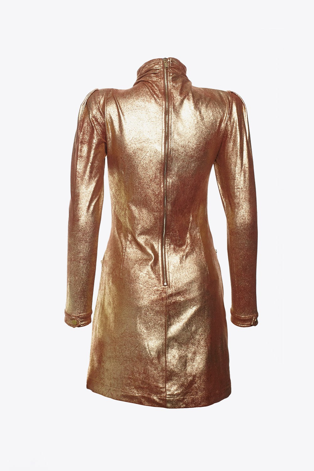 VESTIDO FRUNCIDO METALIZADO ORO