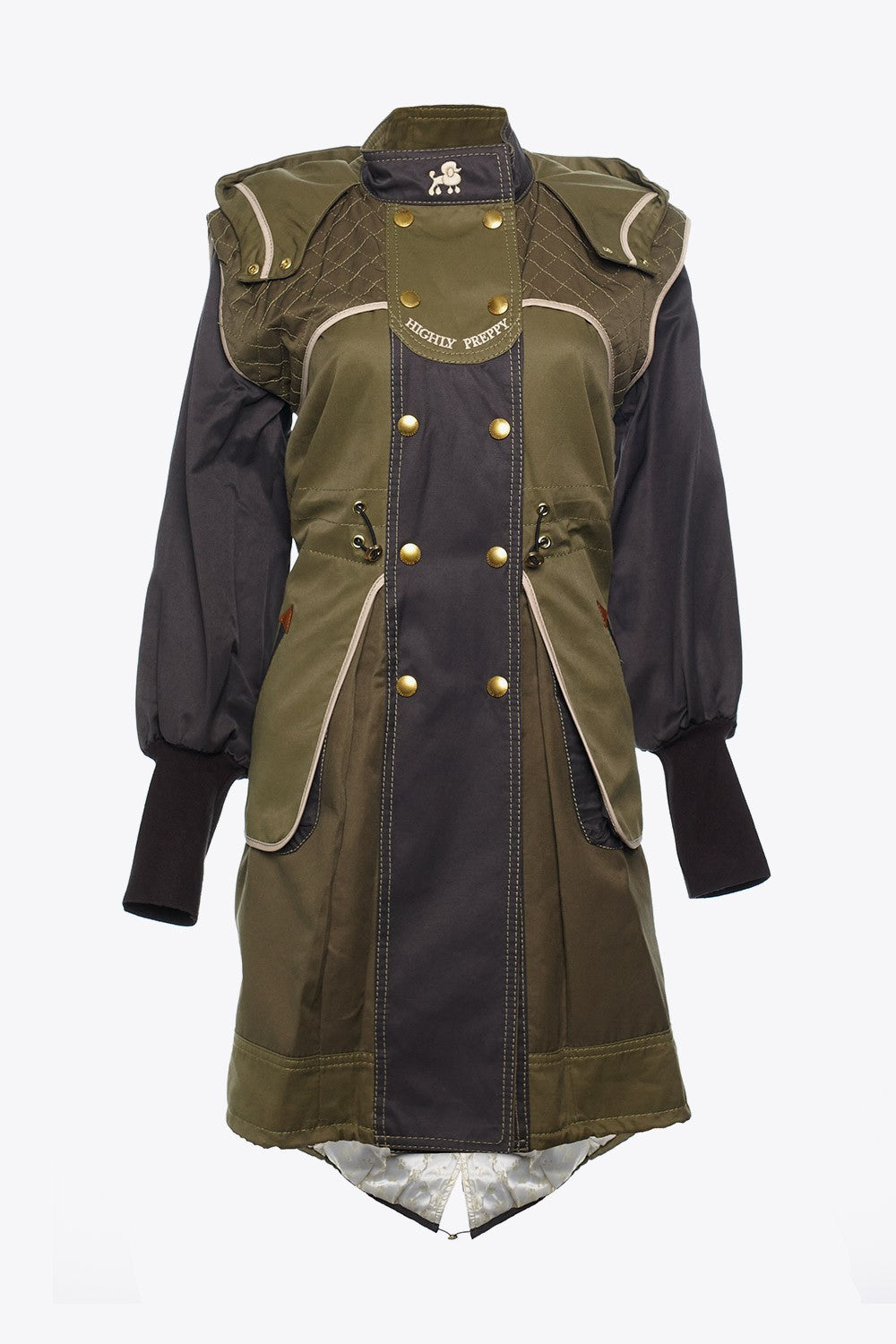 TRENCH COMBINADA LARGA VERDE OLIVA