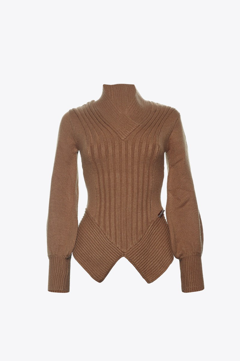 CAMEL RIBBED SWEATER
