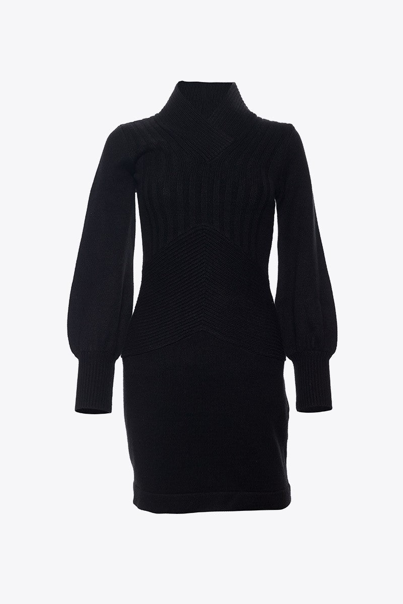 VESTIDO TRICOT CANALÉ NEGRO
