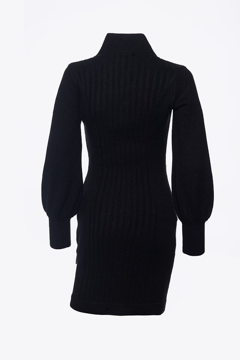 BLACK RIBBED KNIT DRESS