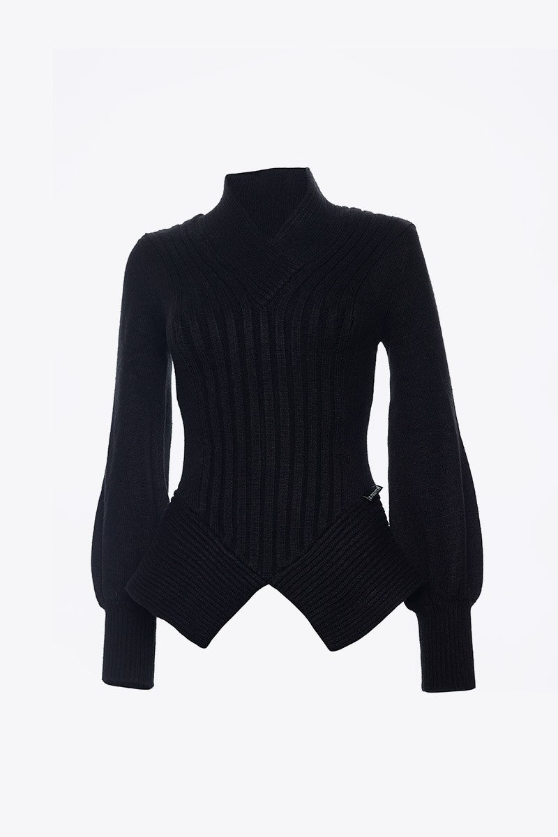 BLACK RIBBED SWEATER