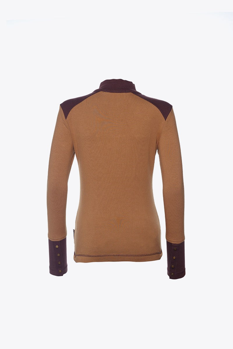 BROWN ZIP COMBINATION T-SHIRT