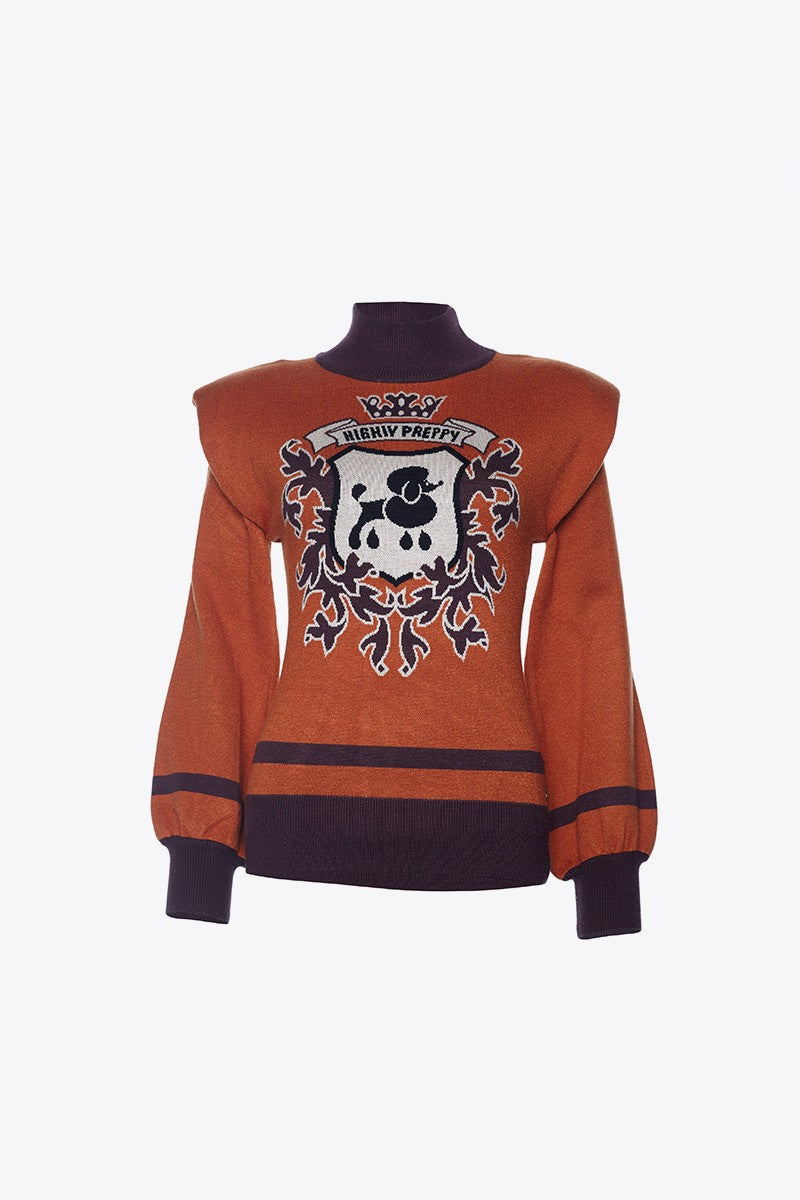 CAMEL CREST SHOULDER PAD SWEATER