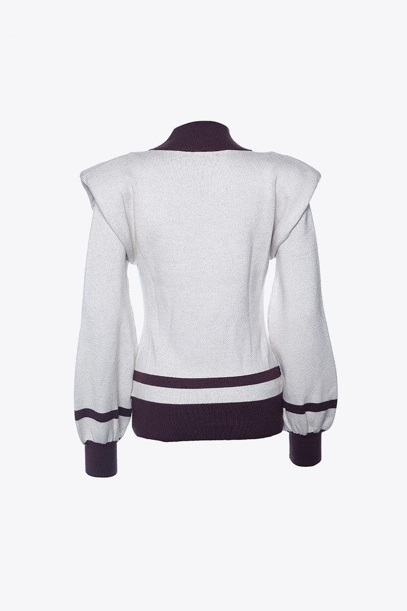 CREAM SHOULDER PAD SWEATER WITH CREST