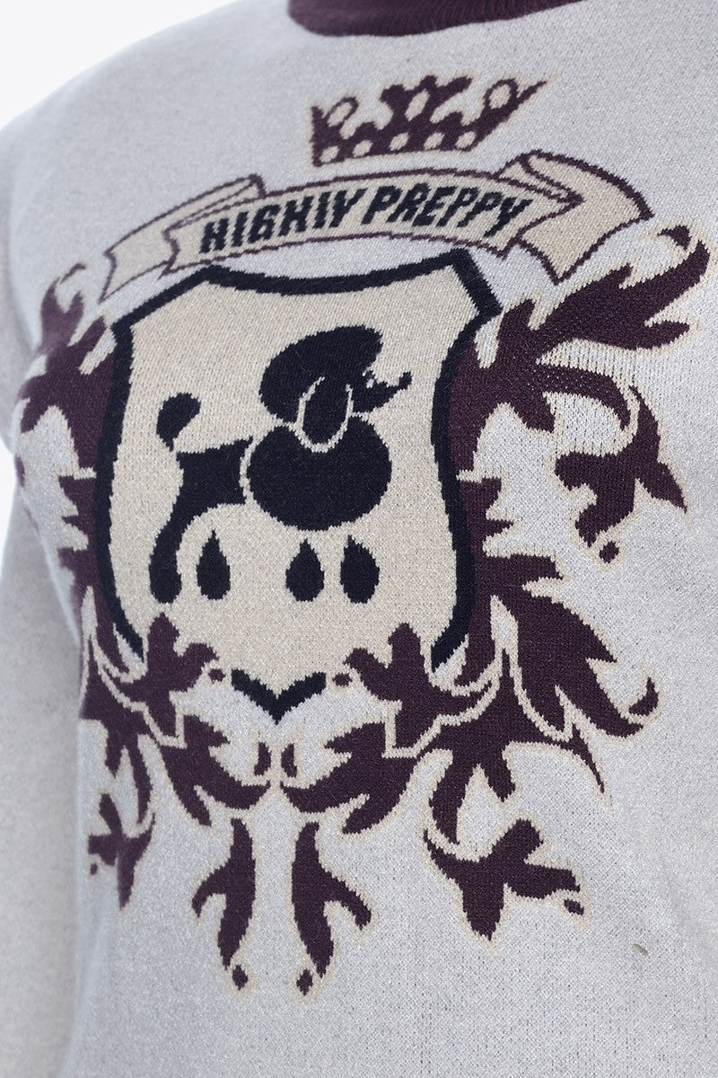 CREAM SHOULDER PAD SWEATER WITH CREST
