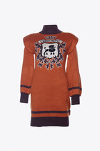 VESTIDO TRICOT HOMBRERAS HP CAMEL
